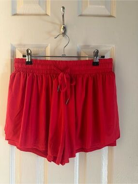 Women's Red Drawstring Waist 2 in 1 Shorts